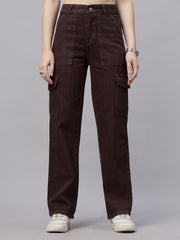 Zuya Straight Fit Denim Cargo Jeans - 6 Pockets / Rugged Utility Meets Everyday Style / Brown - MY4008 BROWN