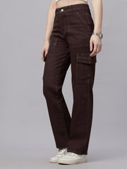 Zuya Straight Fit Denim Cargo Jeans - 6 Pockets / Rugged Utility Meets Everyday Style / Brown - MY4008 BROWN