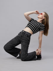 Zuya Wide Leg Denim Jeans - Effortless Edge - Charcoal - MY2059 CHARCOAL C