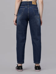 Zuya Whisker Mom Fit Denim Jeans - Effortless Vintage Cool - Dark Blue White Wash - MY3060 W DX2