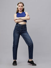 Zuya Whisker Mom Fit Denim Jeans - Effortless Vintage Cool - Dark Blue White Wash - MY3060 W DX2