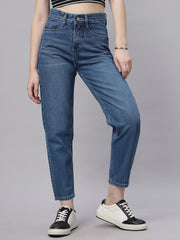 Zuya Whisker Mom Fit Denim Jeans - Effortless Vintage Cool - Stone Blue White Wash- MY3060 STONE W