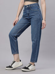 Zuya Whisker Mom Fit Denim Jeans - Effortless Vintage Cool - Stone Blue White Wash- MY3060 STONE W