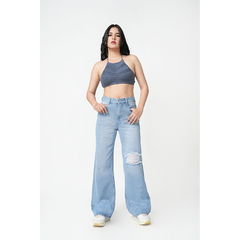 Zuya Whisker Torn Denim Jeans - Casual Rebel Look - Ice Blue - MY2003-ICE-TORN-SP