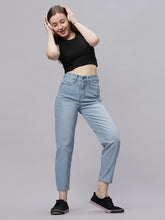 Zuya Whisker Mom Fit Denim Jeans - Effortless Vintage Cool - Ice Blue White Wash - MY3060 ICE W C