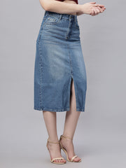 ZUYA Whisker Denim Skirt – Modern Wardrobe Essential / 5-pockets / Stone Blue - MY2060 STONE W