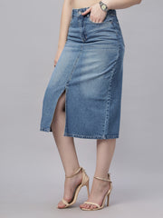 ZUYA Whisker Denim Skirt – Modern Wardrobe Essential / 5-pockets / Stone Blue - MY2060 STONE W