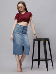 ZUYA Whisker Denim Skirt – Modern Wardrobe Essential / 5-pockets / Stone Blue - MY2060 STONE W