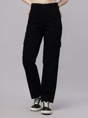 Zuya Straight Fit Denim Cargo Jeans - 6 Pockets / Rugged Utility Meets Everyday Style / Black - MY4008 BLACK