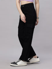 Zuya Straight Fit Denim Cargo Jeans - 6 Pockets / Rugged Utility Meets Everyday Style / Black - MY4008 BLACK