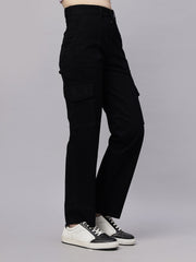 Zuya Straight Fit Denim Cargo Jeans - 6 Pockets / Rugged Utility Meets Everyday Style / Black - MY4008 BLACK