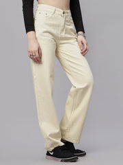 Zuya Straight Fit Denim Jeans - Timeless Sophistication - Cream - MY3059 CREAM