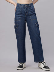 Zuya Straight Fit Denim Cargo Jeans - 6 Pockets / Rugged Utility Meets Everyday Style / Dark Blue - MY4008 DX