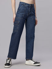 Zuya Straight Fit Denim Cargo Jeans - 6 Pockets / Rugged Utility Meets Everyday Style / Dark Blue - MY4008 DX