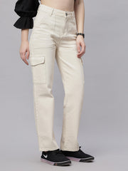 Zuya Straight Fit Denim Cargo Jeans - 6 Pockets / Rugged Utility Meets Everyday Style / Cream - MY4008 CREAM