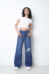Zuya Whisker Torn Denim Jeans - Casual Rebel Look - Dark Blue - MY2003-DX