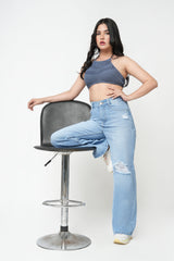 Zuya Whisker Torn Denim Jeans - Casual Rebel Look - Ice Blue - MY2003-ICE-TORN-SP