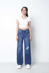 Zuya Whisker Torn Denim Jeans - Casual Rebel Look - Blue Shade - MY2003-DX-2