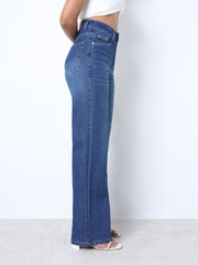 Zuya Wide Leg Stretch Denim Jeans - 5 Pockets / Effortless Edge & Elevated Comfort / Dark Blue With White Shade - MY2058-DX-W-A