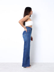 Zuya Wide Leg Stretch Denim Jeans - 5 Pockets / Effortless Edge & Elevated Comfort / Dark Blue With White Shade - MY2058-DX-W-A