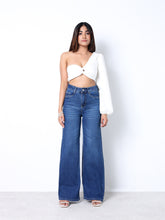 Zuya Wide Leg Stretch Denim Jeans - 5 Pockets / Effortless Edge & Elevated Comfort / Dark Blue With White Shade - MY2058-DX-W-A