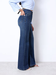 Zuya Wide Leg Stretch Denim Jeans - 5 Pockets / Effortless Edge & Elevated Comfort / Dark Blue With - MY2058-DX-W-TINT