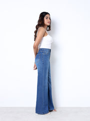 Zuya Wide Leg Stretch Denim Jeans - 5 Pockets / Effortless Edge & Elevated Comfort / White Stone Blue - MY2058-STONE-W-A
