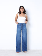 Zuya Wide Leg Stretch Denim Jeans - 5 Pockets / Effortless Edge & Elevated Comfort / White Stone Blue - MY2058-STONE-W-A