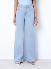 Zuya Wide Leg Plain Denim Jeans - Unadorned Elegance - Ice Blue - MY2059-ICE-PLAIN-A