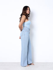 Zuya Wide Leg Plain Denim Jeans - Unadorned Elegance - Ice Blue - MY2059-ICE-PLAIN-A