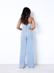 Zuya Wide Leg Plain Denim Jeans - Unadorned Elegance - Ice Blue - MY2059-ICE-PLAIN-A