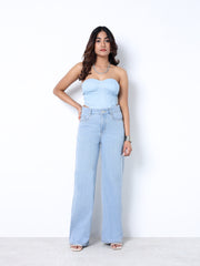 Zuya Wide Leg Plain Denim Jeans - Unadorned Elegance - Ice Blue - MY2059-ICE-PLAIN-A