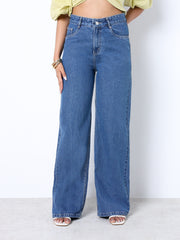 Zuya Wide Leg Plain Denim Jeans - Unadorned Elegance - Stone Blue - MY2059-STONE-PLAIN-A