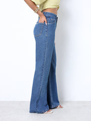 Zuya Wide Leg Plain Denim Jeans - Unadorned Elegance - Stone Blue - MY2059-STONE-PLAIN-A