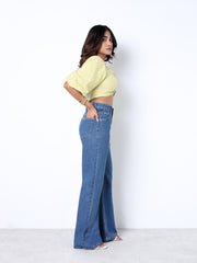 Zuya Wide Leg Plain Denim Jeans - Unadorned Elegance - Stone Blue - MY2059-STONE-PLAIN-A