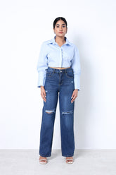 Zuya Whisker Straight Fit Tone Denim Jeans - 5 Pockets / Classic Comfort & Style / Dark Blue - MY3058-DX-W-TONE-A