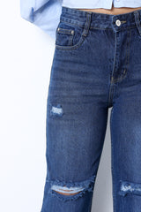 Zuya Whisker Straight Fit Tone Denim Jeans - 5 Pockets / Classic Comfort & Style / Dark Blue - MY3058-DX-W-TONE-A