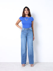 Zuya Whisker Straight Fit Spray Denim Jeans - 5 Pockets / Classic Comfort & Style / Stone Blue - MY3058-STONE-W-SPRAY-A