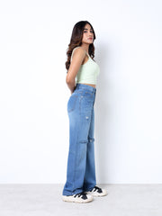 Zuya Whisker Straight Fit Tone Denim Jeans - 5 Pockets / Classic Comfort & Style / Stone Light Blue - MY3058-STONE-W-TONE-A