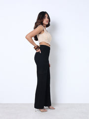 Zuya Straight Fit Plain Denim Cargo Jeans - 6 Pockets / Rugged Utility Meets Everyday Style / Black - MY4008-BLACK-CARGO-A