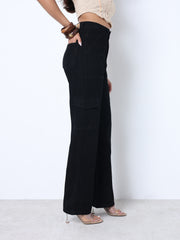 Zuya Straight Fit Plain Denim Cargo Jeans - 6 Pockets / Rugged Utility Meets Everyday Style / Black - MY4008-BLACK-CARGO-A