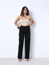 Zuya Straight Fit Plain Denim Cargo Jeans - 6 Pockets / Rugged Utility Meets Everyday Style / Black - MY4008-BLACK-CARGO-A