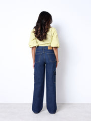 Zuya Straight Fit Plain Denim Cargo Jeans - 6 Pockets / Rugged Utility Meets Everyday Style / Dark Blue - MY4008-DX-CARGO-PLAIN-A