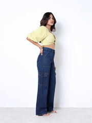 Zuya Straight Fit Plain Denim Cargo Jeans - 6 Pockets / Rugged Utility Meets Everyday Style / Dark Blue - MY4008-DX-CARGO-PLAIN-A