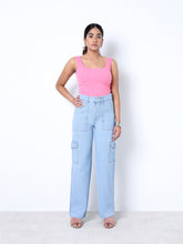 Zuya Straight Fit Plain Denim Cargo Jeans - 6 Pockets / Rugged Utility Meets Everyday Style / Ice Blue - MY4008-ICE-CARGO-A