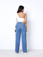 Zuya Straight Fit Plain Denim Cargo Jeans - 6 Pockets / Rugged Utility Meets Everyday Style / Stone Blue - MY4008-STONE-PLAIN-CARGO-A