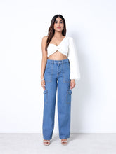 Zuya Straight Fit Plain Denim Cargo Jeans - 6 Pockets / Rugged Utility Meets Everyday Style / Stone Blue - MY4008-STONE-PLAIN-CARGO-A