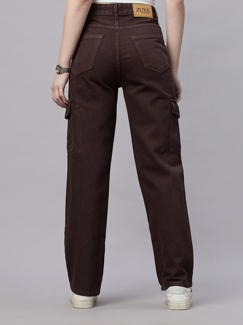Zuya 6-Pocket Brown Cargo Jeans – Utility-Inspired Fashion MY4008 BROWN