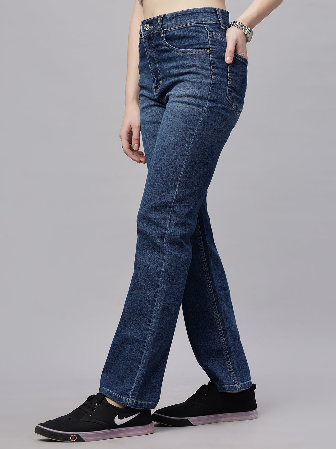 Zuya Whisker Straight Fit Denim Jeans - 5 Pockets / Classic Comfort & Style / Dark Blue - MY3058 W DX