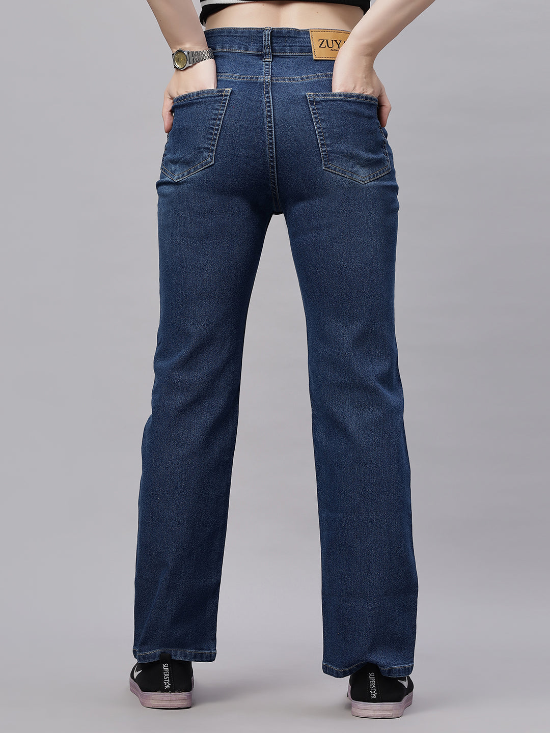Zuya Whisker Straight Fit Denim Jeans - 5 Pockets / Classic Comfort & Style / Dark Blue - MY3058 W DX